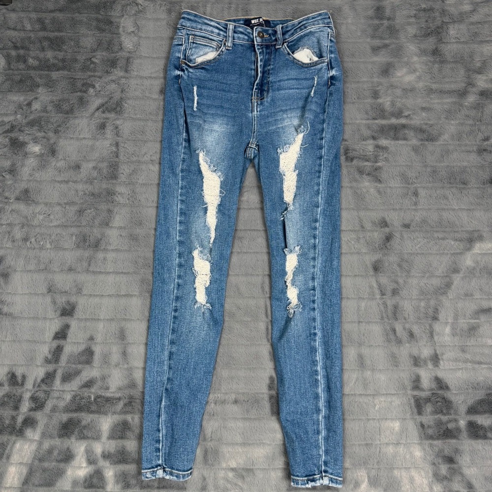 Wax Jean Los Angeles Womens 9/29 Distressed Skinny Jeans Medium Wash 90216